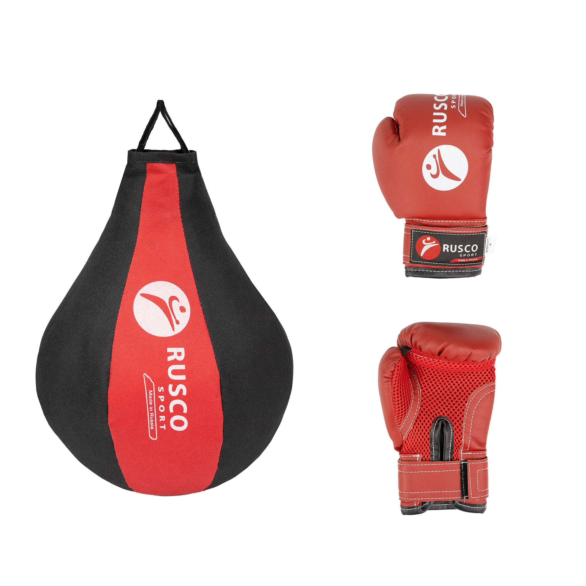 Набор бокс. начинающий RUSCO SPORT черный/красн. груша и перчатки 4oz - изображение 1